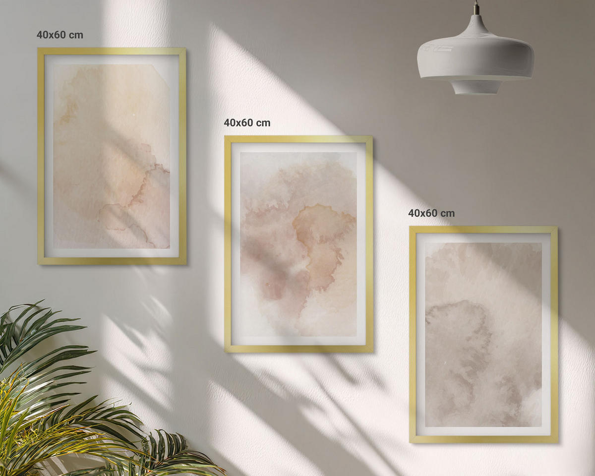 BILDER SET 3er Set - 40x60 cm Goldrahmen - Warme Aquarell-Pastelltexturen - Goldfarben, Kunststoff (40/60cm) - TULUP