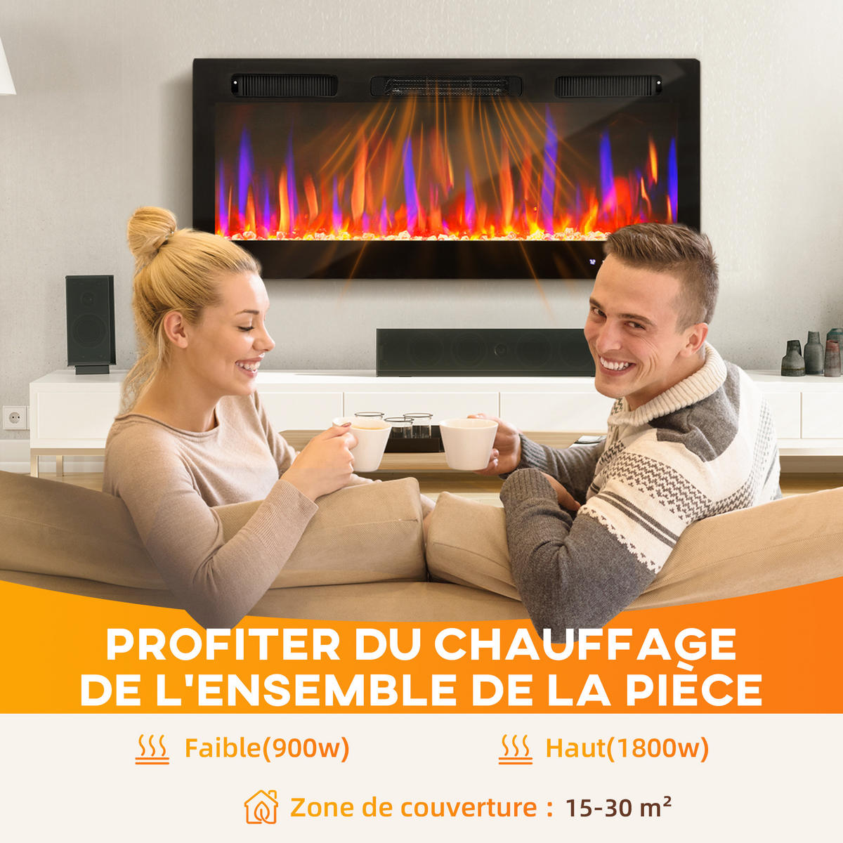 ELEKTROKAMIN DE-17070 Wandmontage 12 Farben 900/1800 W Schwarz - Schwarz, Metall (106.7/47/9.4cm) - ComfortXL