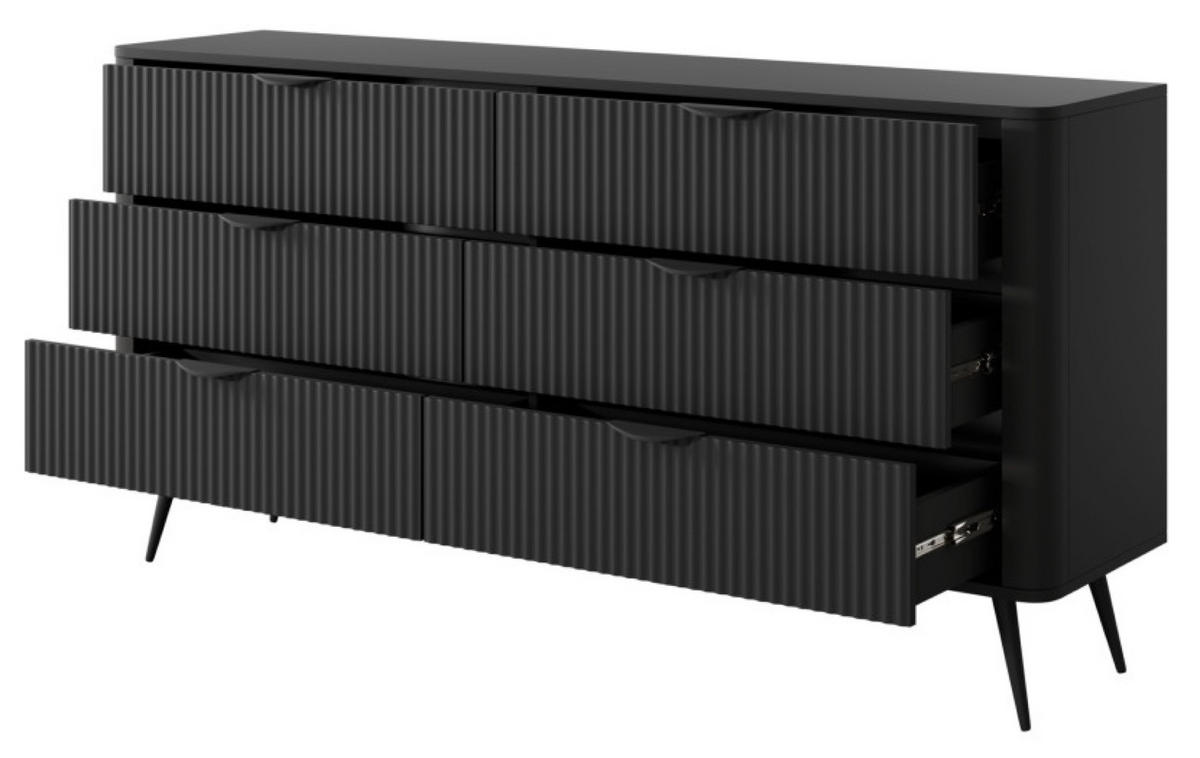KOMMODE Schwarz LENA Geriffelt 6 Schubladen - Schwarz, Holzwerkstoff (163/81/38cm) - Sepro Meble
