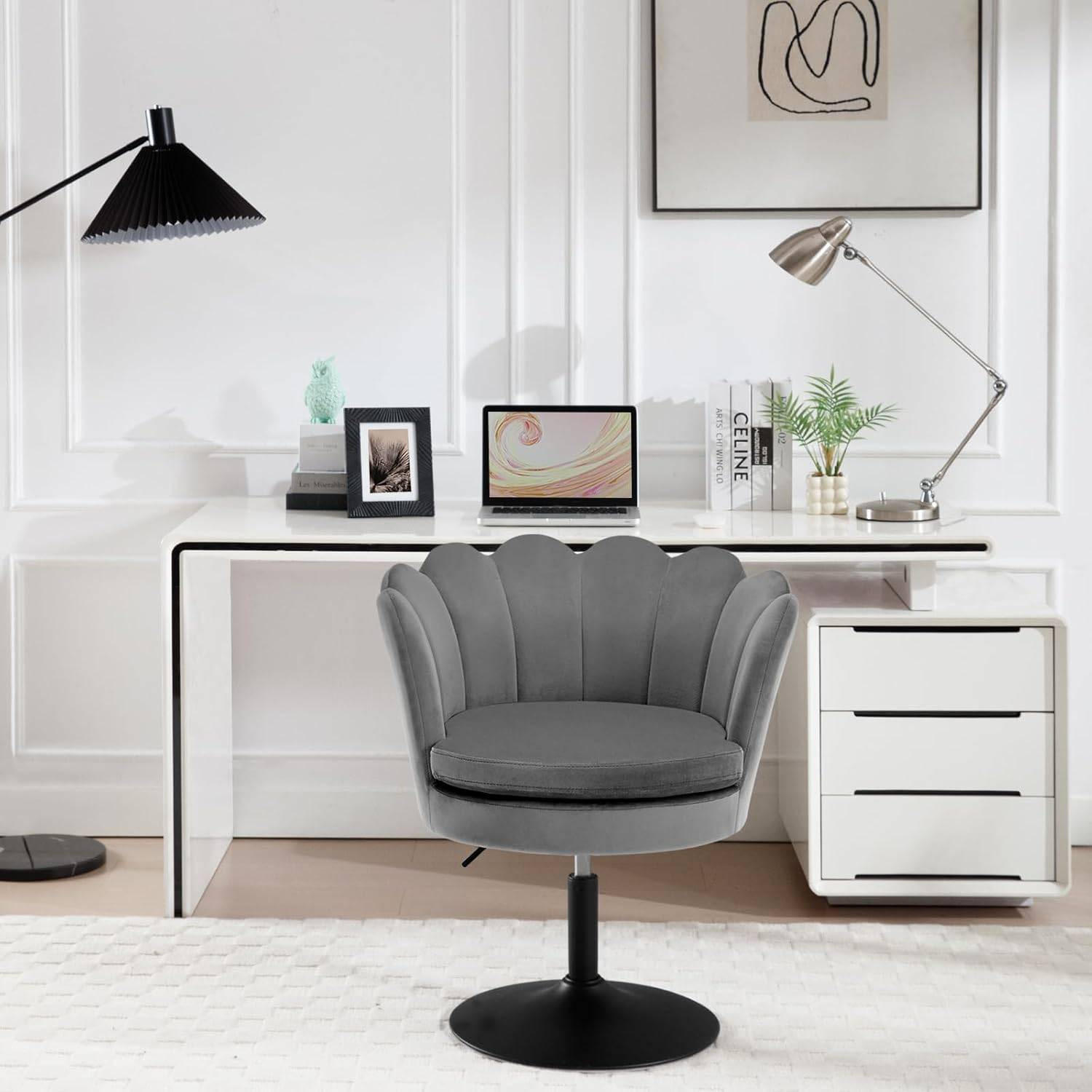 DREHSTUHL Blumenform, Samtbezug, Dunkelgrau - Dunkelgrau/Schwarz, Textil/Metall (65/71/61cm) - Woltu