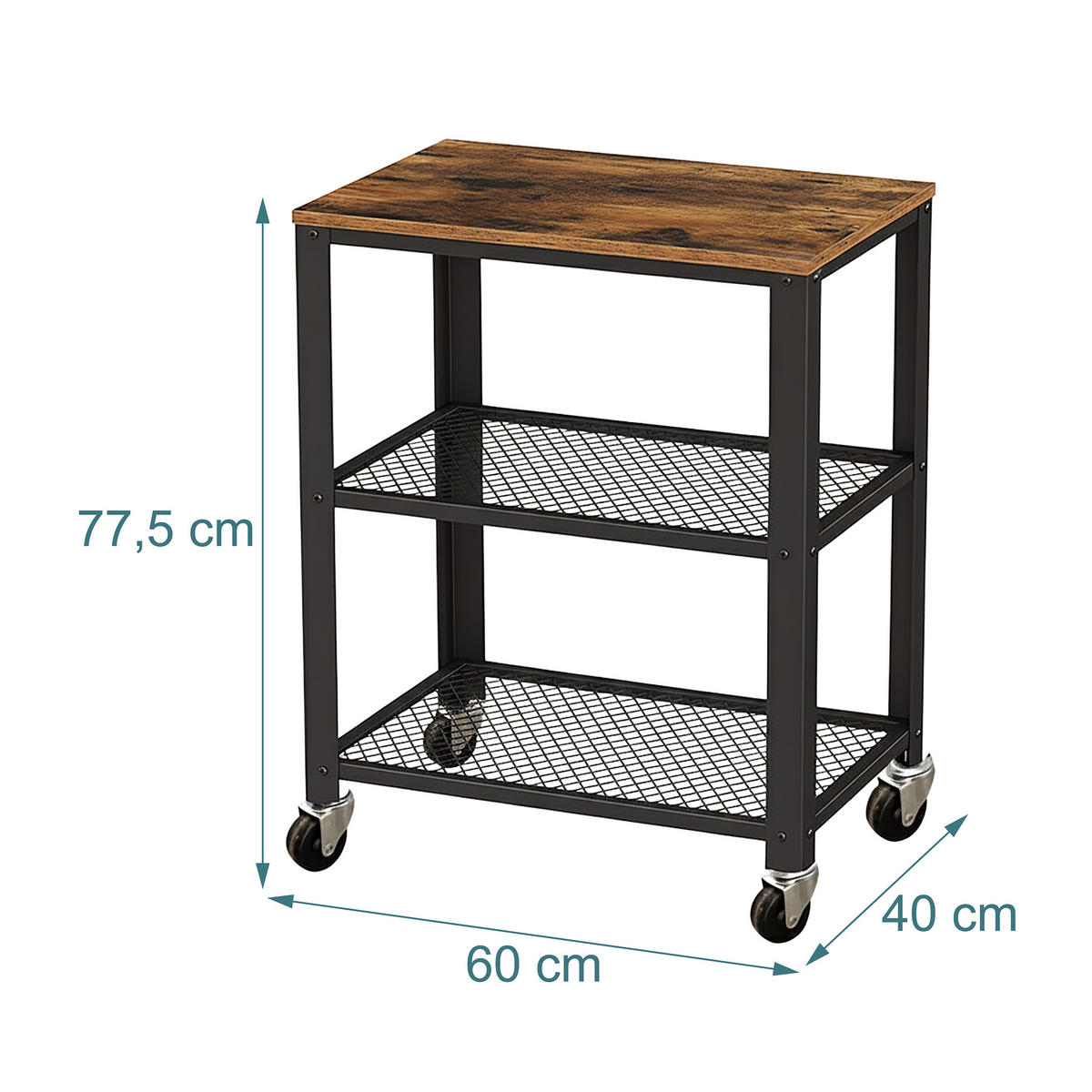 KÜCHENWAGEN - Schwarz, Holzwerkstoff/Metall (40/77.5/40cm) - Relaxdays