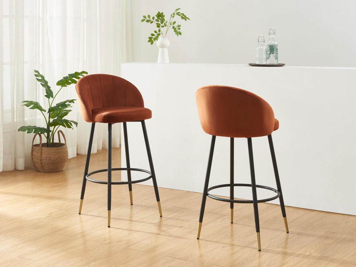 BARHOCKER 2er-Set - Samt & Metall - Terracotta - ELIRAM - Braun, Textil (58/96/49cm) - Vente-Unique