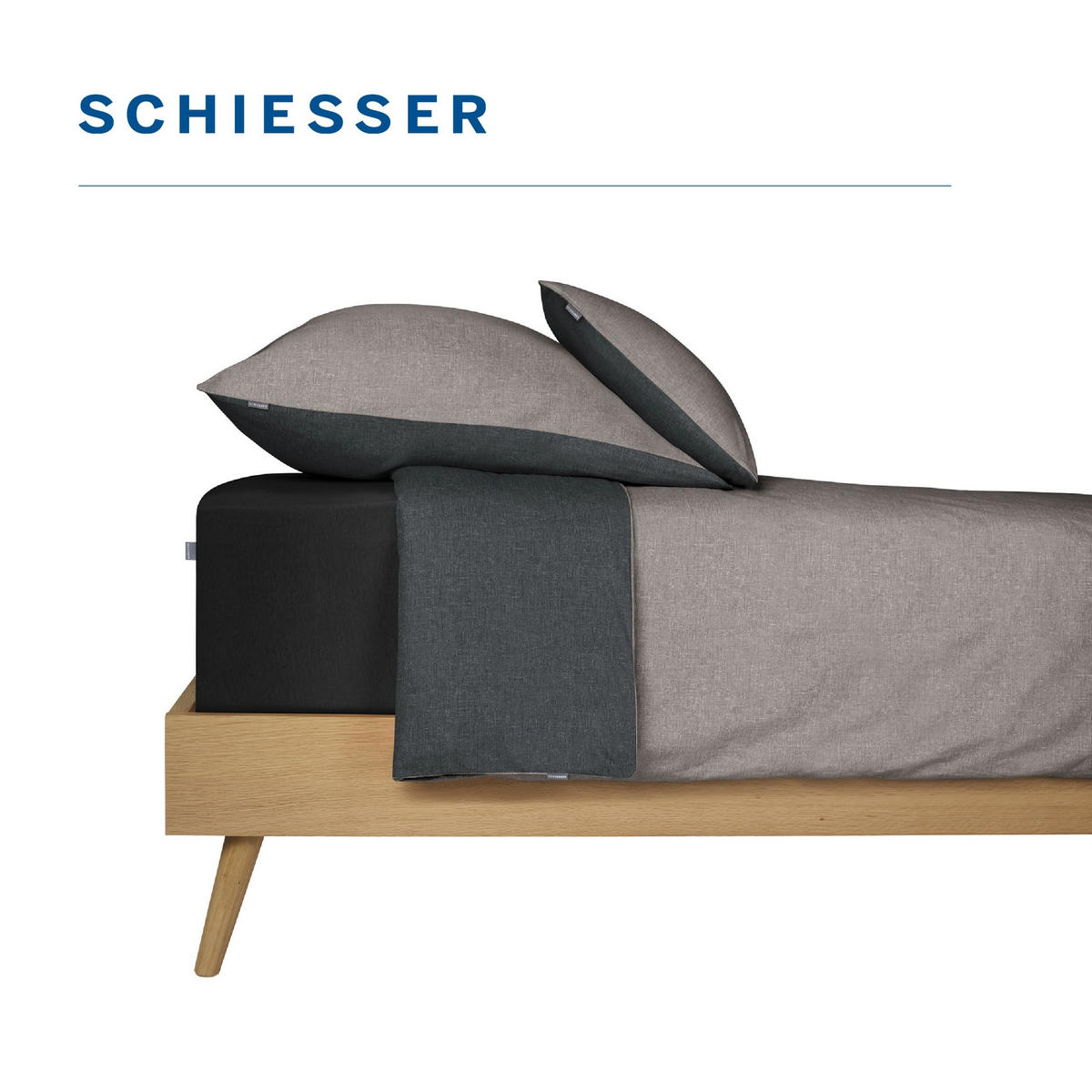 KISSENHÜLLENSET Doubleface Renforcé 2-teilig 40x80 cm Grau-Schwarz - Schwarz, Textil (40/80cm) - SCHIESSER