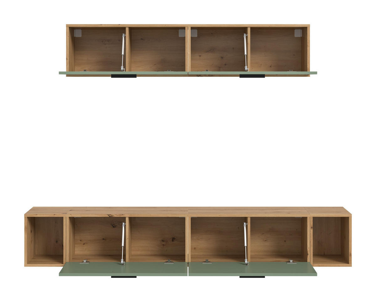 WOHNKOMBINATION THE ONE (B/H/T: ca. 202/184/34 cm) in Artisan Oak Nachbildung/Smoke Green - Eiche Artisan, Holzwerkstoff (202/184/34cm)