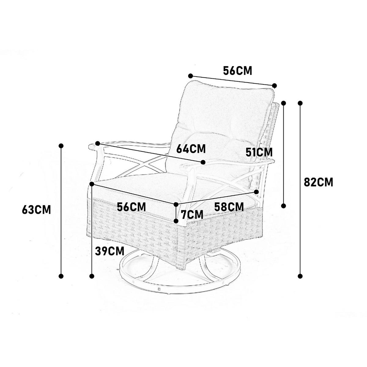 GARTENMÖBEL-SET 64/58/82 cm braun-grau aus Stahl und PE-Rattan dreh- und schaukelbar - Grau, Metall - OKWISH