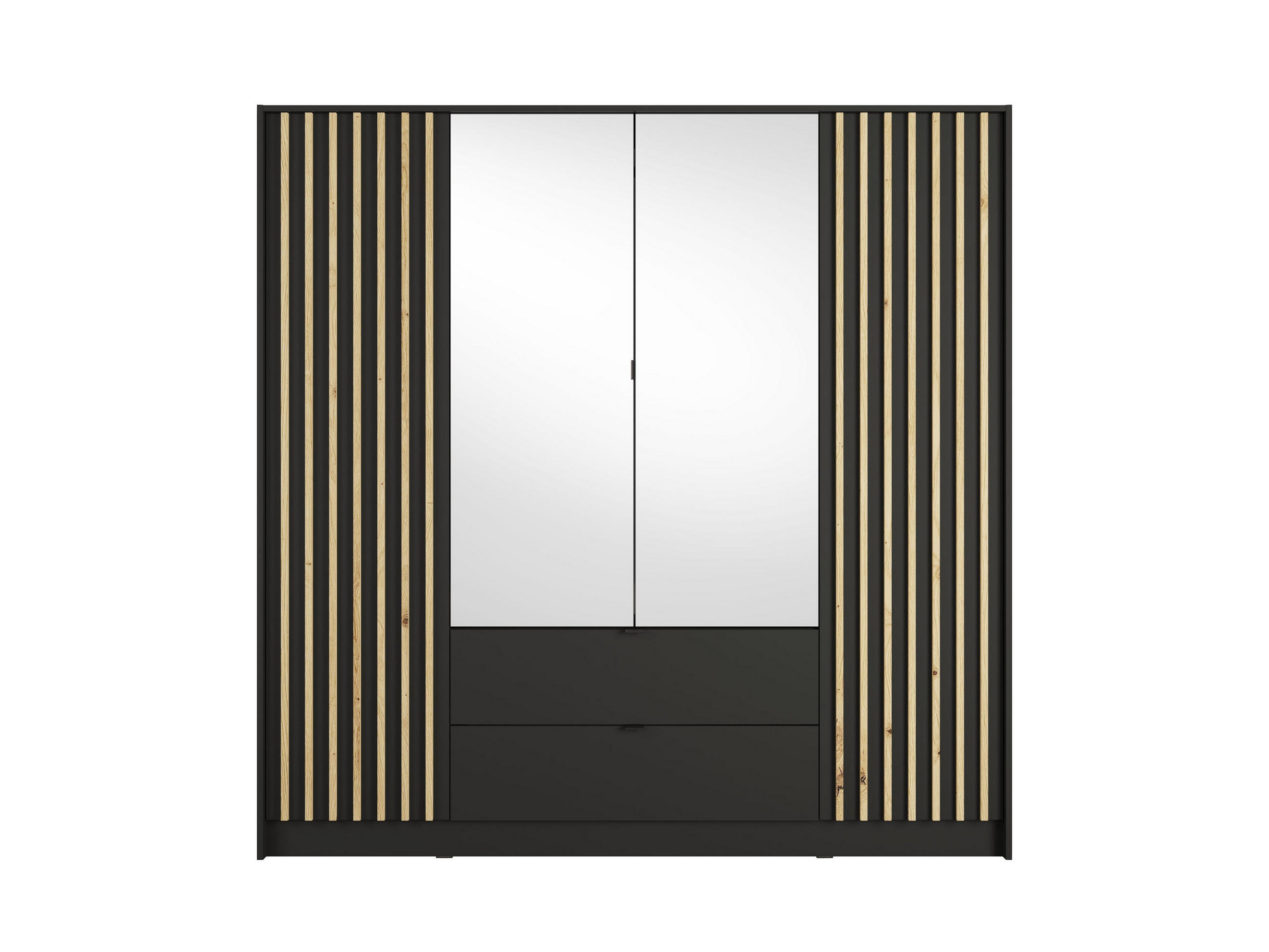 DREHTÜRENSCHRANK SATREN 200/200,5/54,5cm 4-türig mit Spiegel Schwarz - Schwarz/Eiche Artisan, Holzwerkstoff (200/200.5/54.5cm) - MASSENO
