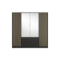 DREHTÜRENSCHRANK SATREN 200/200,5/54,5cm 4-türig mit Spiegel Schwarz - Schwarz/Eiche Artisan, Holzwerkstoff (200/200.5/54.5cm) - MASSENO