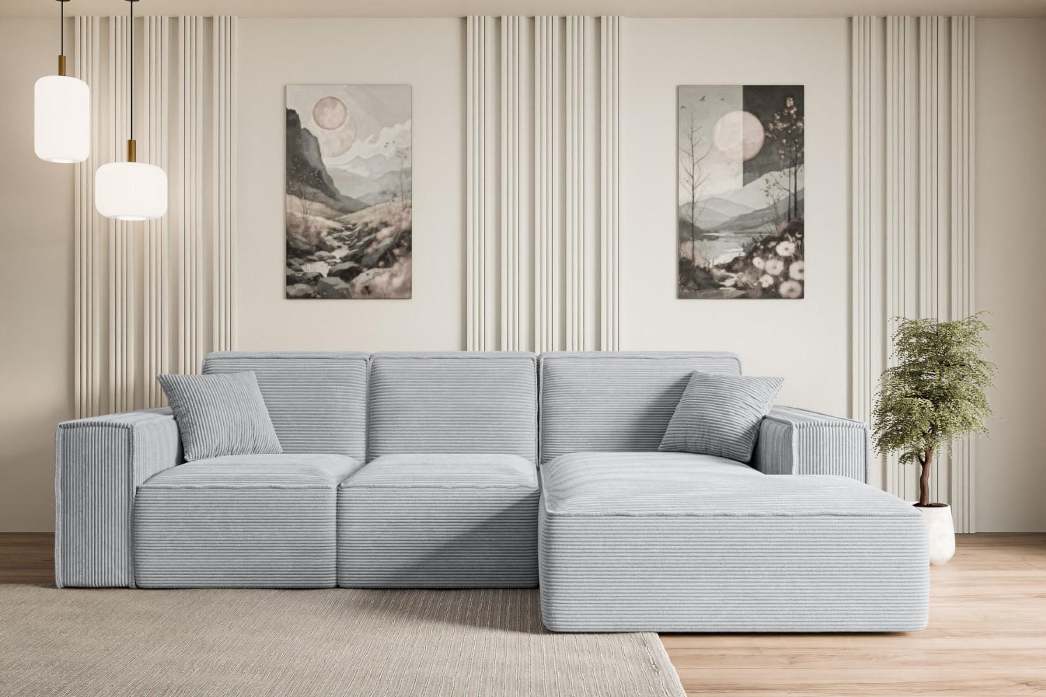 ECKSOFA Ottomane Rechts SERRA-L - 266x165x73 cm Grau Cord - Schwarz/Grau, Holzwerkstoff/Kunststoff (266/165cm) - ALTDECOR