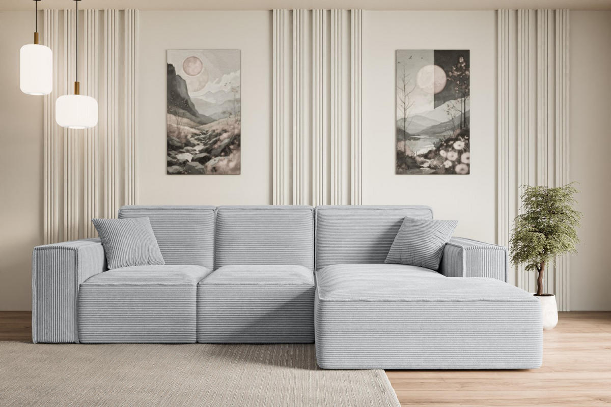 ECKSOFA Ottomane Rechts SERRA-L - 266x165x73 cm Grau Cord - Schwarz/Grau, Holzwerkstoff/Kunststoff (266/165cm) - ALTDECOR