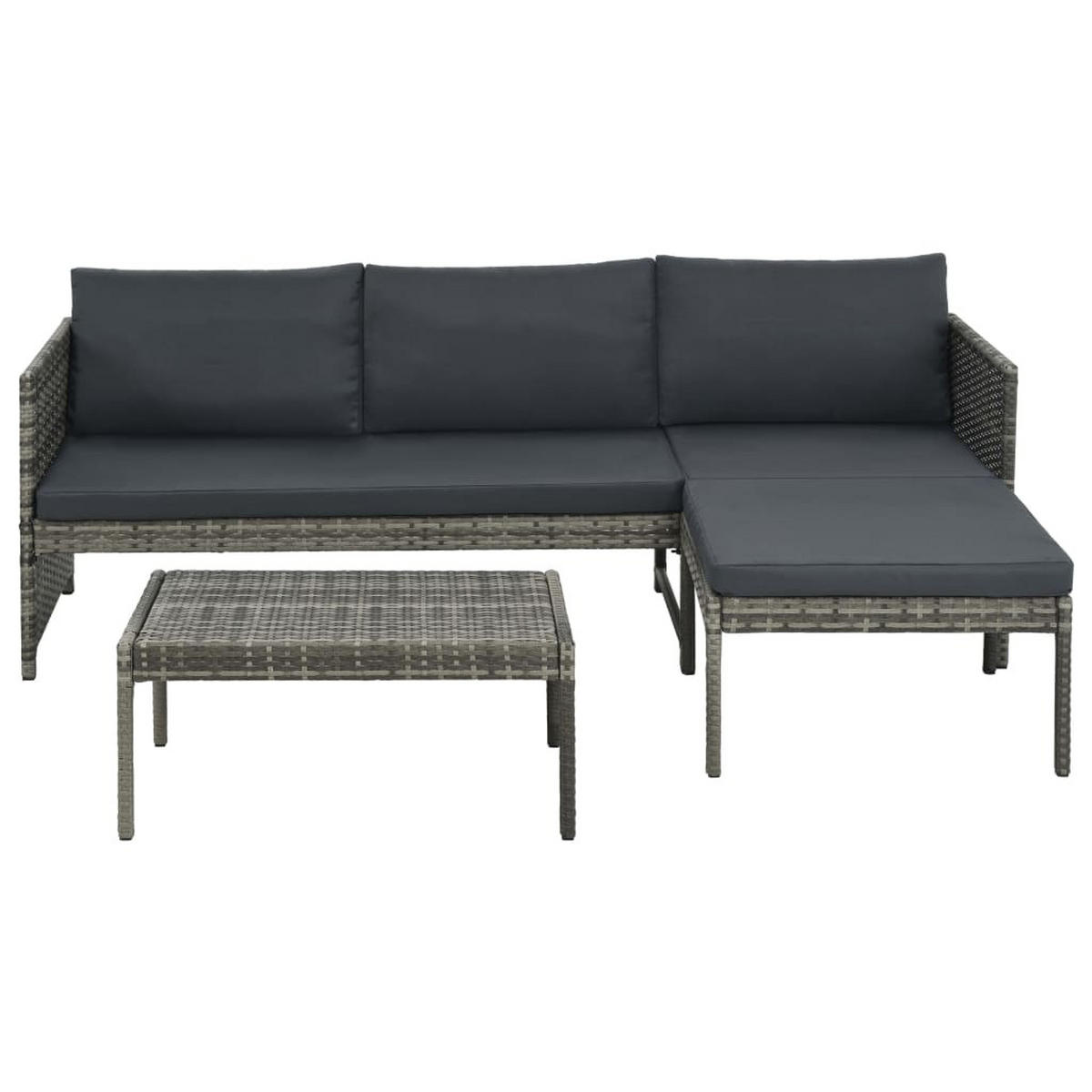 LOUNGEGARNITUR mit Auflagen und 70 cm Couchtisch, aus Poly Rattan, Grau, 3-teiliges Set - Grau, Kunststoff - vidaXL
