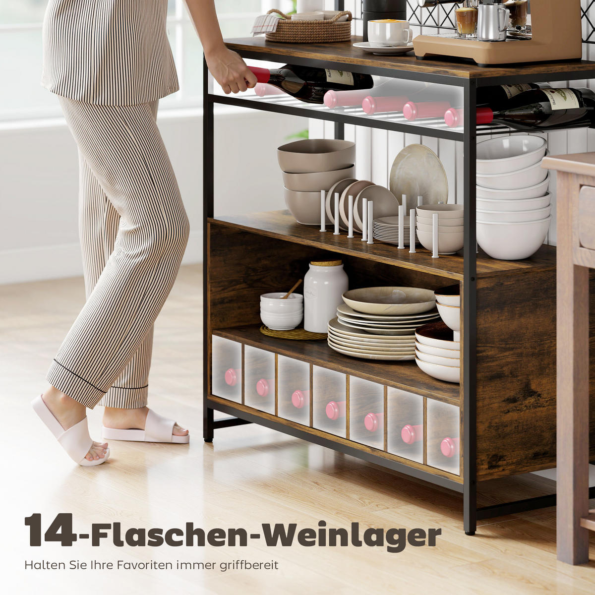 KÜCHENREGAL Spanplatte Metall Rustikal-Braun - Braun, Metall (38/165/96.5cm) - HOMCOM