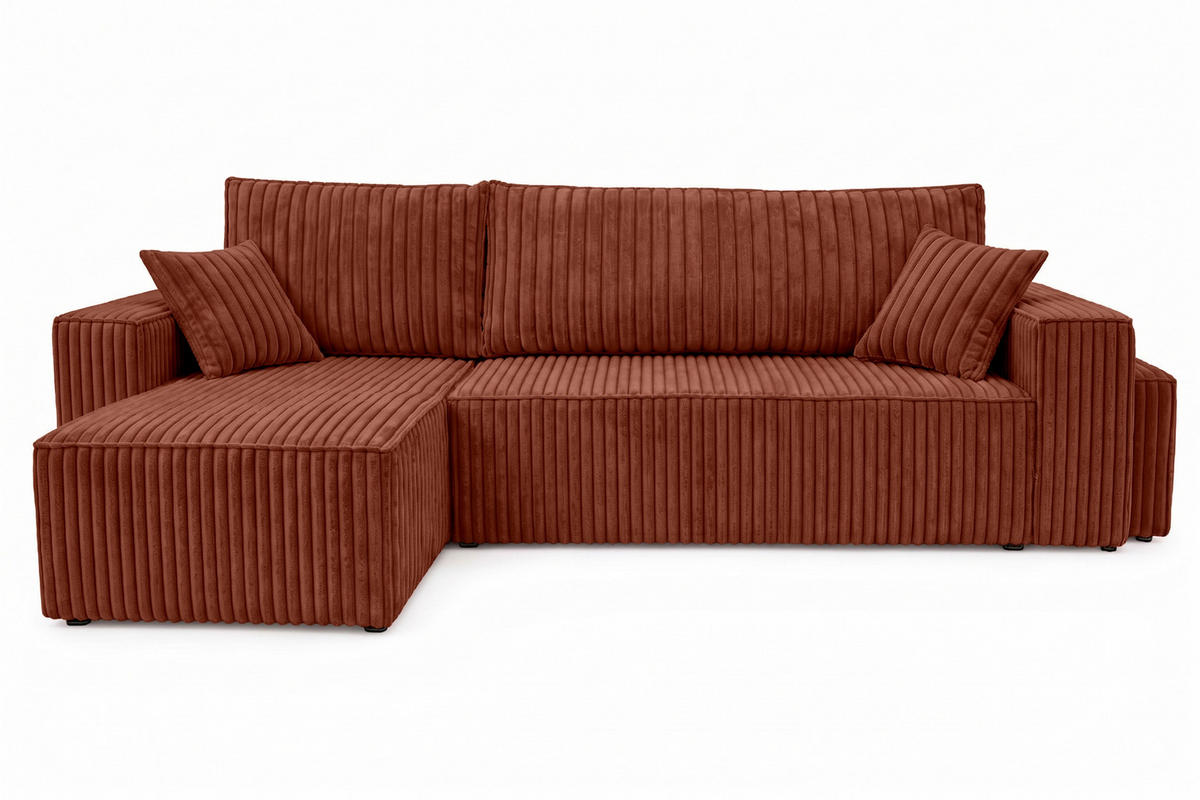 ECKSOFA Mit Schlaffunktion Und Pouf, Cordstoff Tilia, Kupfer, Links, Best L Mit Pouf - Orange, Holz (244/145cm) - Kaiser Möbel