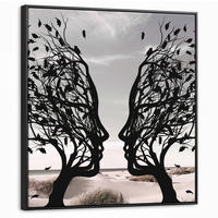 LEINWAND Bilder mit Rahmen - Strand - Meer - Menschen - Baum - Moderne Kunst - 90x90 - Hellgrau, Textil (90/90cm) - MuchoWow