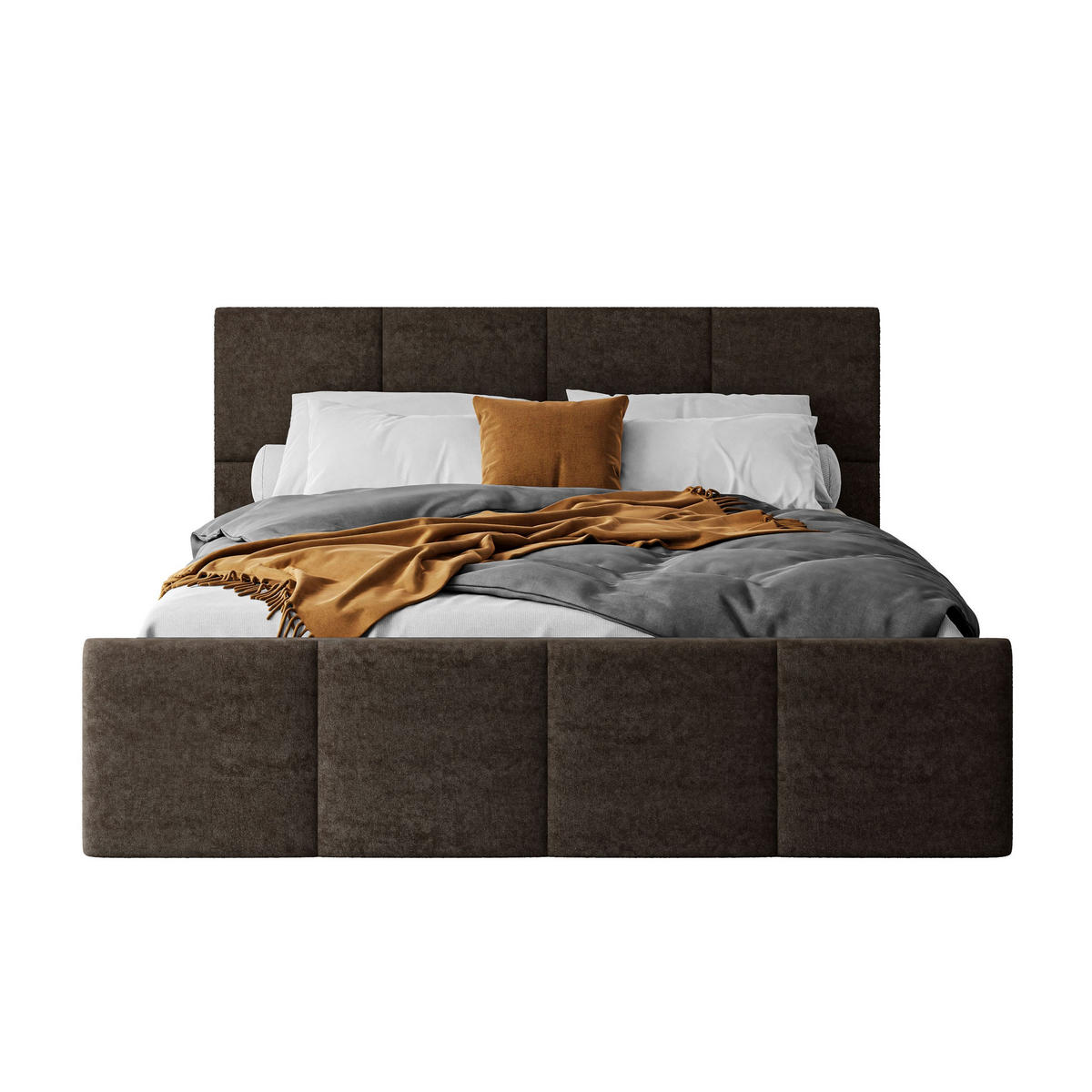 POLSTERBETT AVA 140x200 cm Boston Brown, 34 Holzlatten, Kopfteil 91 cm - Braun, Textil (140/200cm) - Lookway