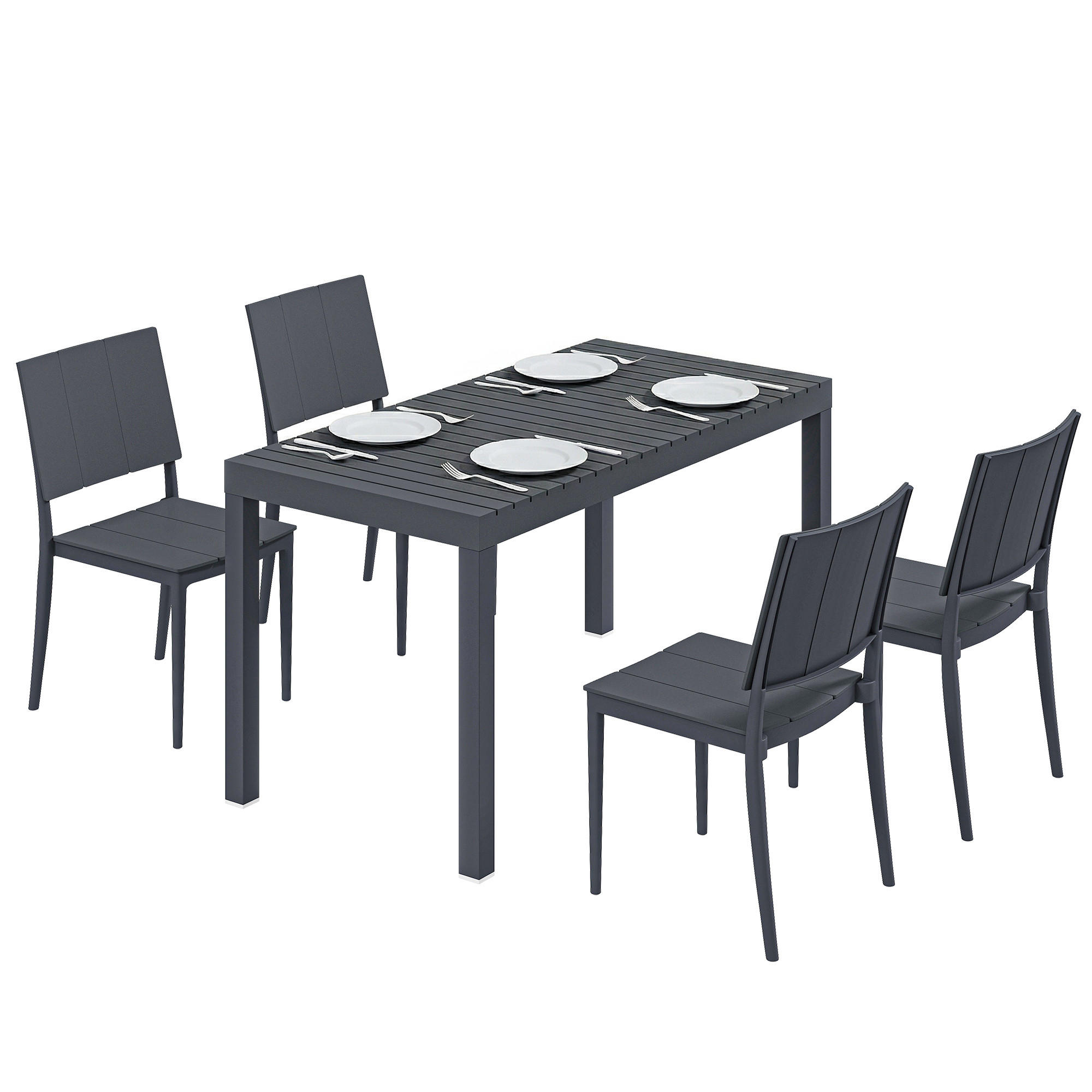 GARTENMÖBEL SET 5-teilig DE-09944 Dunkelgrau - Dunkelgrau, Metall - ComfortXL