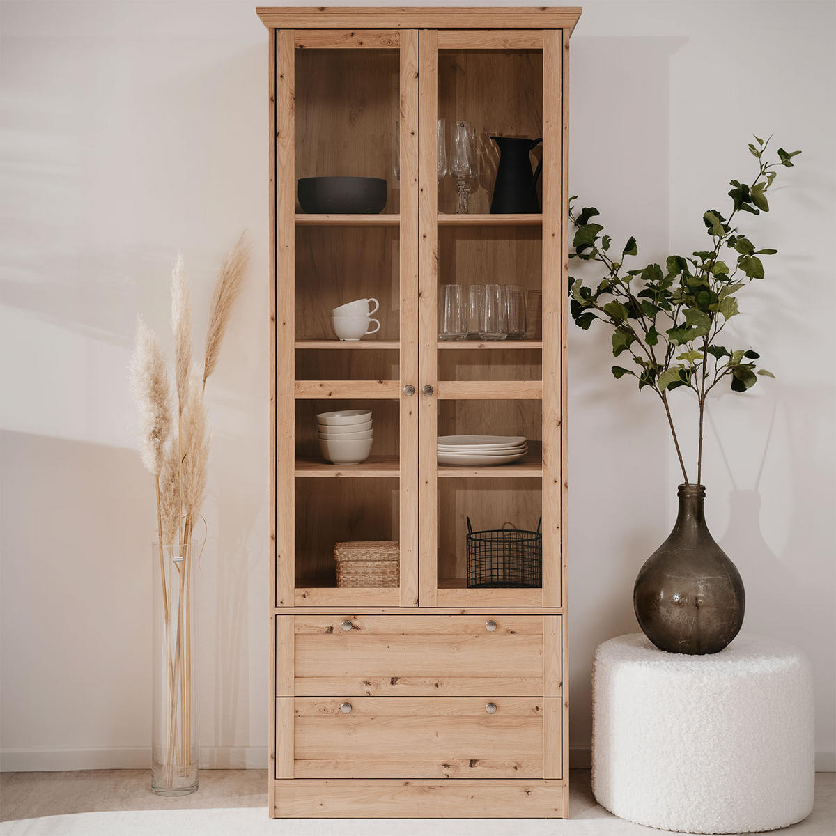 VITRINE in Eiche Artisan - Braun, Holz (80/200/45cm) - Homestyle4u