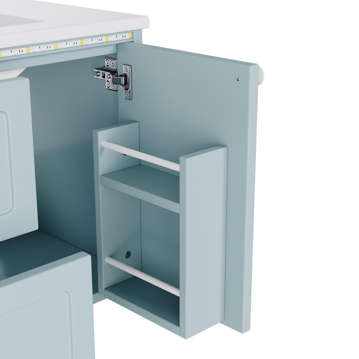 BADEZIMMER-HÄNGESCHRANK 76x46x51 cm Blau aus Keramik & Spanplatte mit Radar-Sensor-LED & 2 Schubladen - Blau, Holzwerkstoff (76/51/46cm) - Modfu