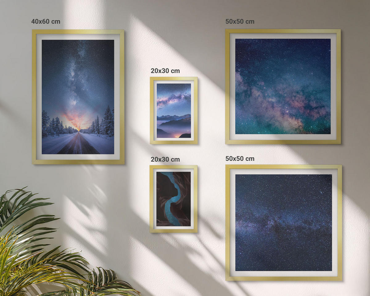BILDER SET 5er Set - 50x50 cm & 20x30 cm & 40x60 cm Goldrahmen - Herbstliche Naturlandschaften - Goldfarben, Kunststoff (40/60cm) - TULUP