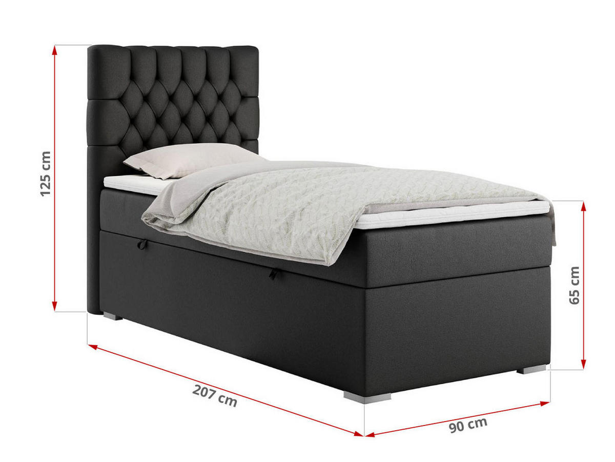 BOXBETT PERA 90/200 Schwarz Kunstleder - H3 - Rechts Seite - Schwarz, Holz/Textil (90/200cm) - MKS