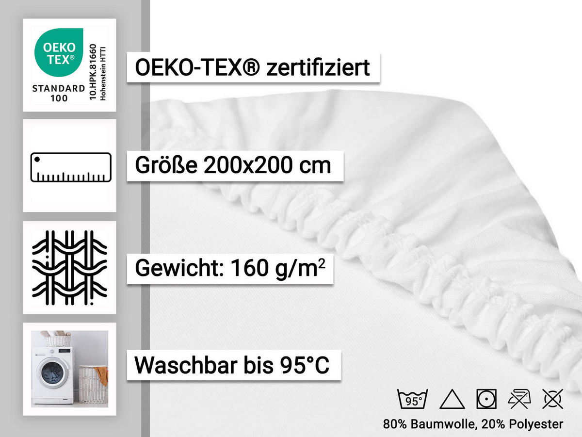 SPANNBETTLAKEN, 200x200 cm, 80% Baumwolle, 20% Polyester - Weiß, Naturmaterialien (200/200cm) - Zollner