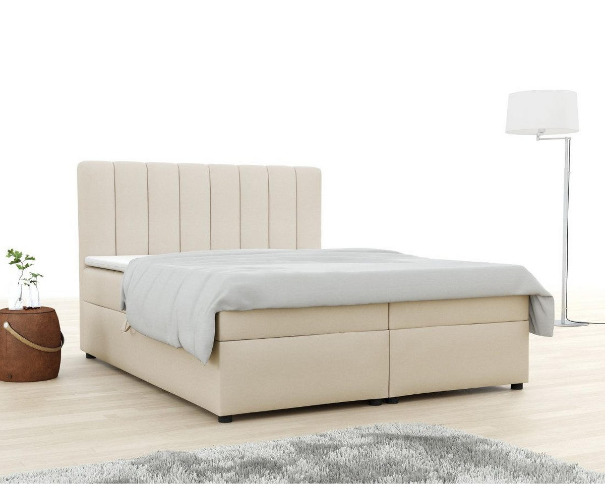 BOXBETT RICK 200/200 in Velours Creme H4 - Creme, Holz/Holzwerkstoff (200/200cm) - Deine Möbel 24