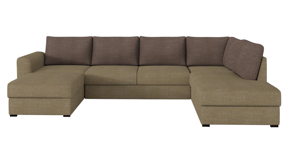WOHNLANDSCHAFT Wilma Premium, Seite: Rechts - Hellbraun/Schwarz, Holz/Textil (305/85/188cm) - MIRJAN24