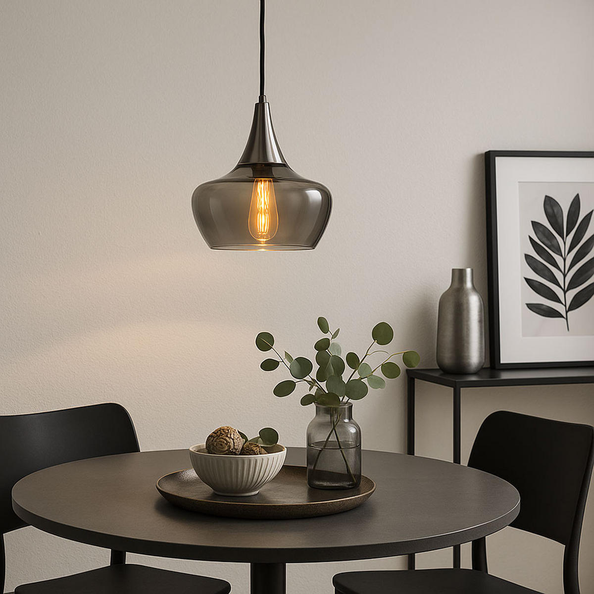 PENDELLEUCHTE Glas Rauchgrau Nickel - Grau, Glas (14/14/150cm) - Nowa