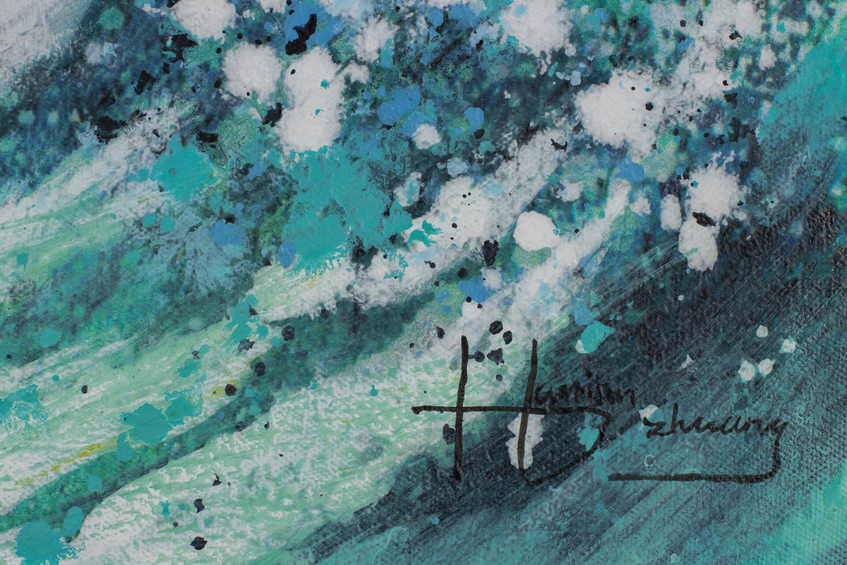 ACRYLBILD HANDGEMALT 90/60 cm - Türkis/Blau, Holz/Textil (1.4/60cm) - KUNSTLOFT