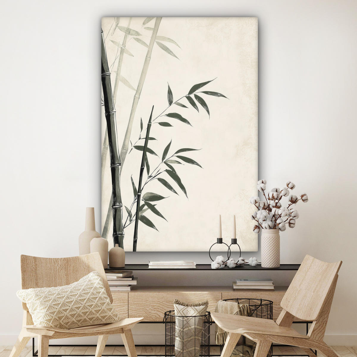 SLIKA NA PLATNU Japandi 90x140 cm - barve lesa evkaliptusa, tekstil (90/140cm) - MuchoWow