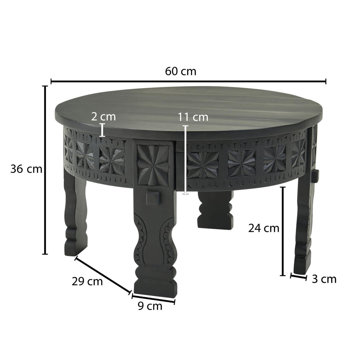 COUCHTISCH Orientalisch in Schwarz, Lackiertes Massivholz, Handgefertigt - Schwarz, Holz (60/60/36cm) - KADIMA DESIGN