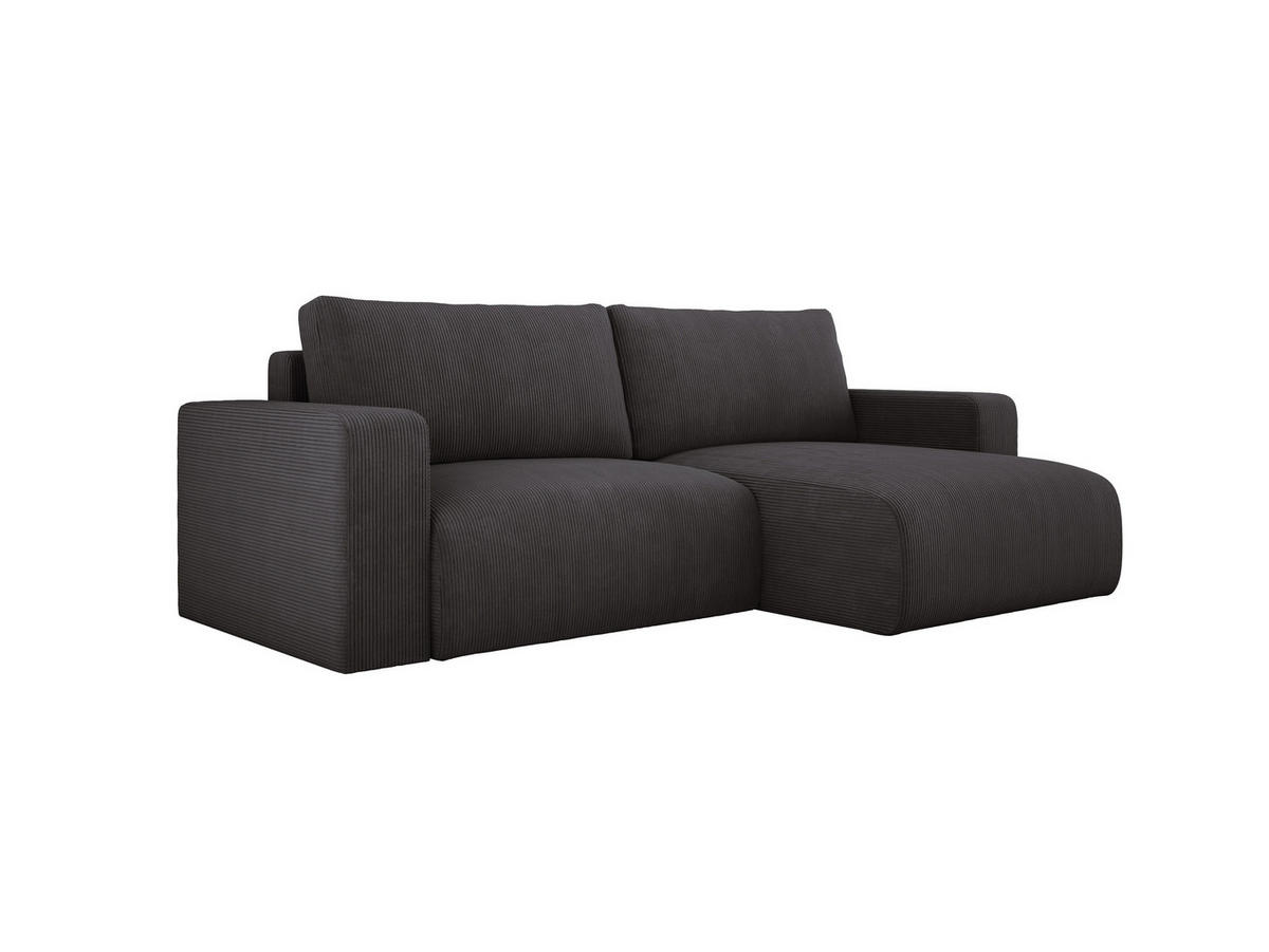 ECKSOFA Carl L-förmig Schlaffunktion und Bettkasten weicher Cordstoff flexibel stellbar lose Rückenkissen freistehend RECHTS 247x143x83cm Graphite - Graphitfarben, Holz/Textil (247/143cm) - DomoHome
