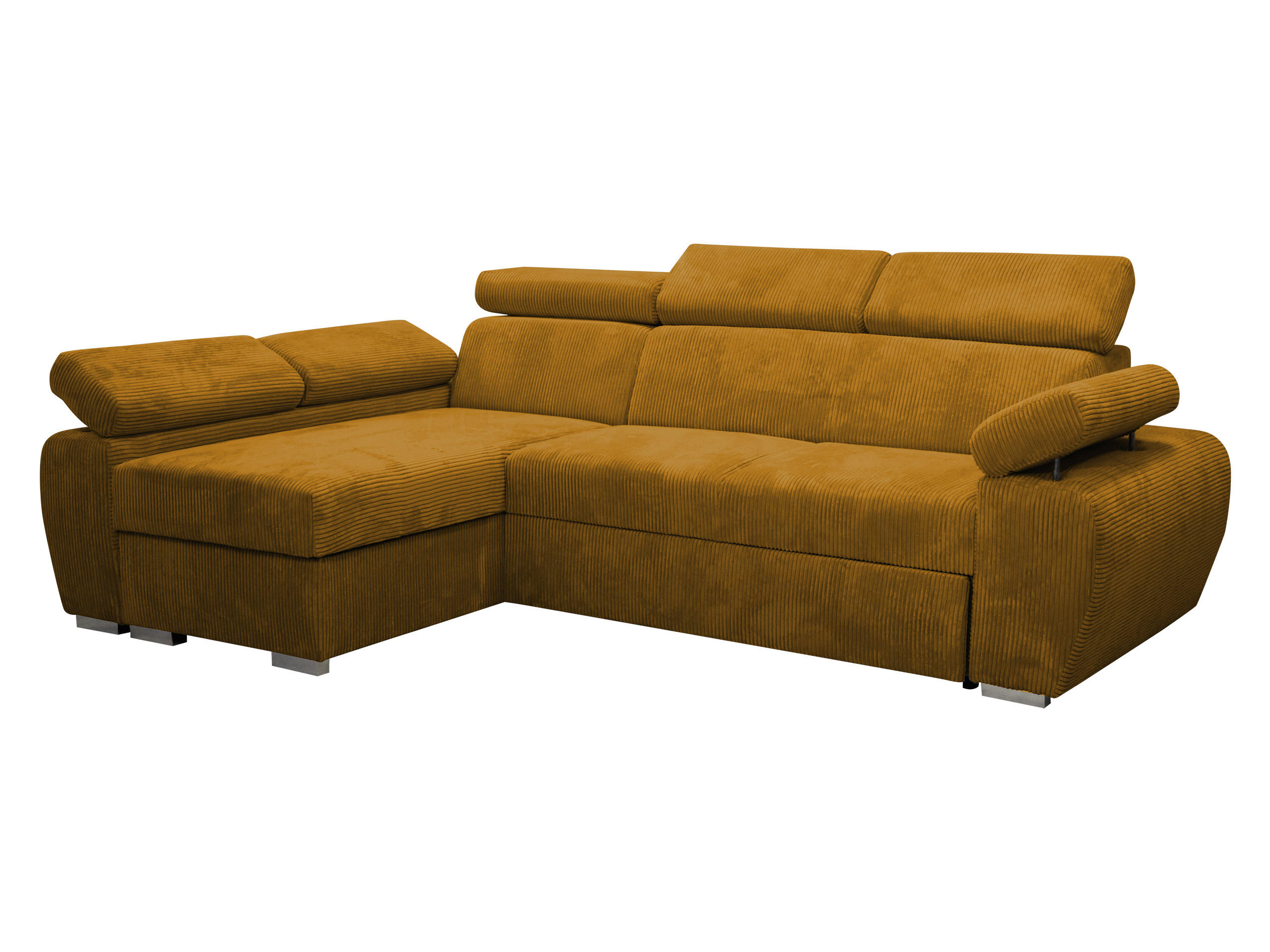 ECKSOFA Boston Mini Premium Cord 2RLC, Seite: Links LC+2R - Chromfarben/Braun, Holz/Textil (255/170cm) - MIRJAN24