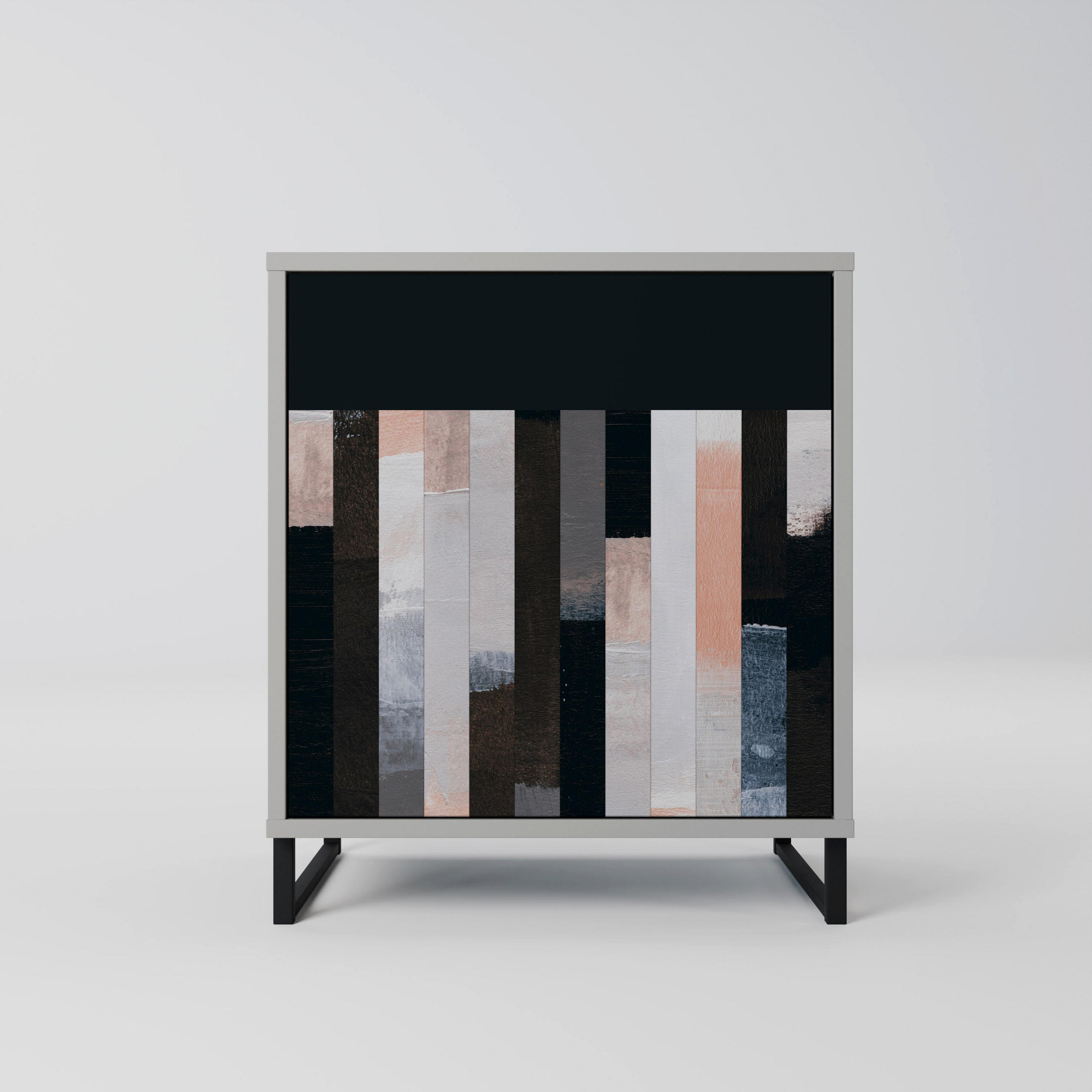 SIDEBOARD COLLAGE OF RECTANGLES, Grau, 57,5x42x67,5 cm, Schwarze Metall-Rahmenfüße - Multicolor/Schwarz, Holzwerkstoff/Metall (57.5/67.5/42cm) - SpaceRebels