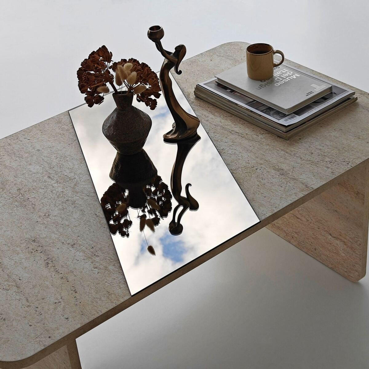 COUCHTISCH mit rechteckiger Spiegelplatte 100/60/40 cm - Beige, Holzwerkstoff (100/60/40cm) - Calicosy