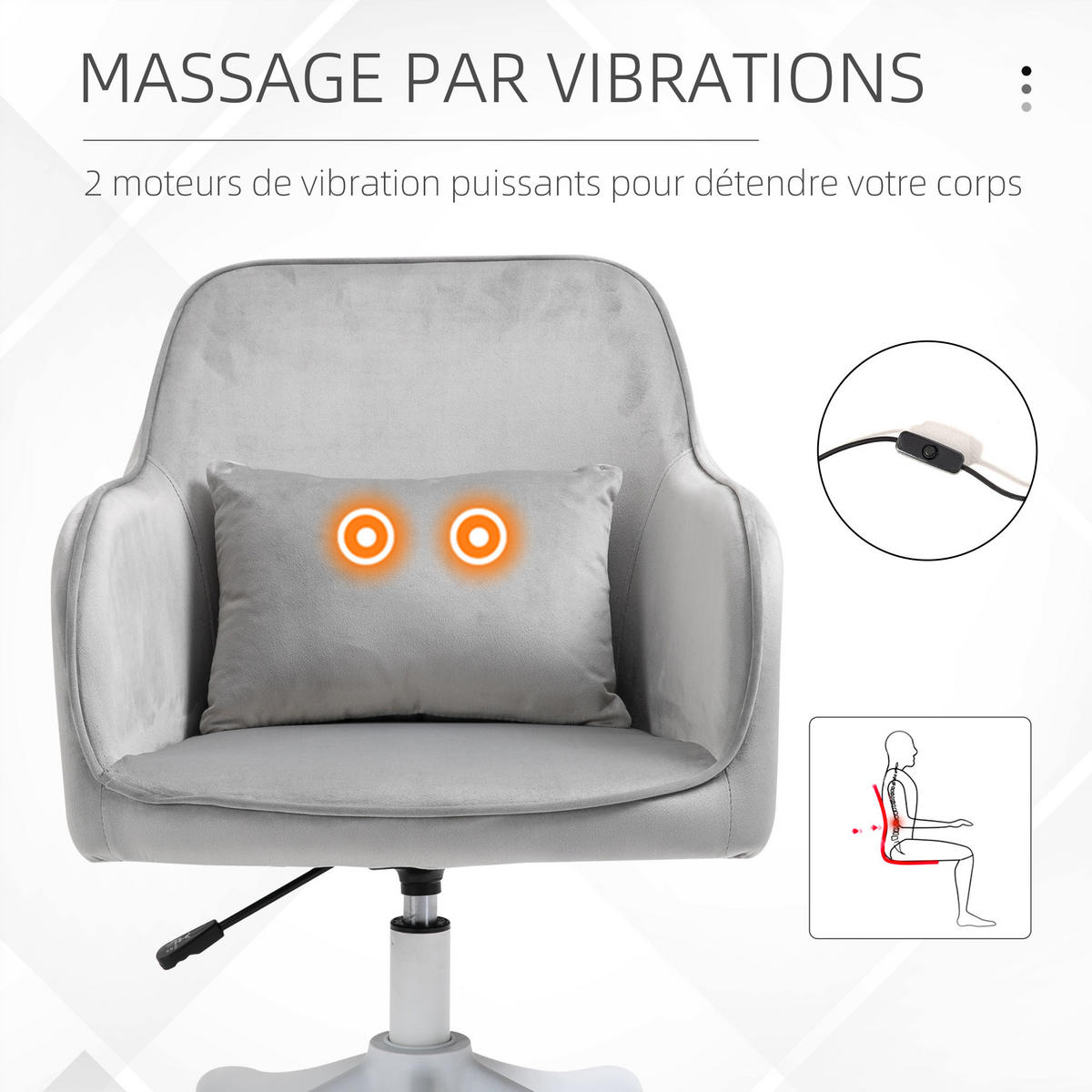 DREHSTUHL DE-11671 Samt mit Massagefunktion Hellgrau - Grau, Textil (70/86/55cm) - ComfortXL