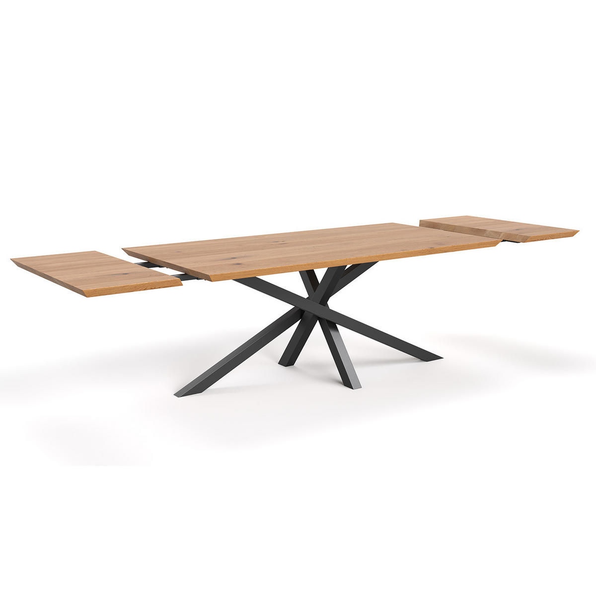 TISCH Ausziehbar Slant aus massivem Eichenholz 160x80 cm + Tischverlängerungen 2x50 cm - Eichefarben/Schwarz, Holz/Metall (160/80/75cm) - Danzz