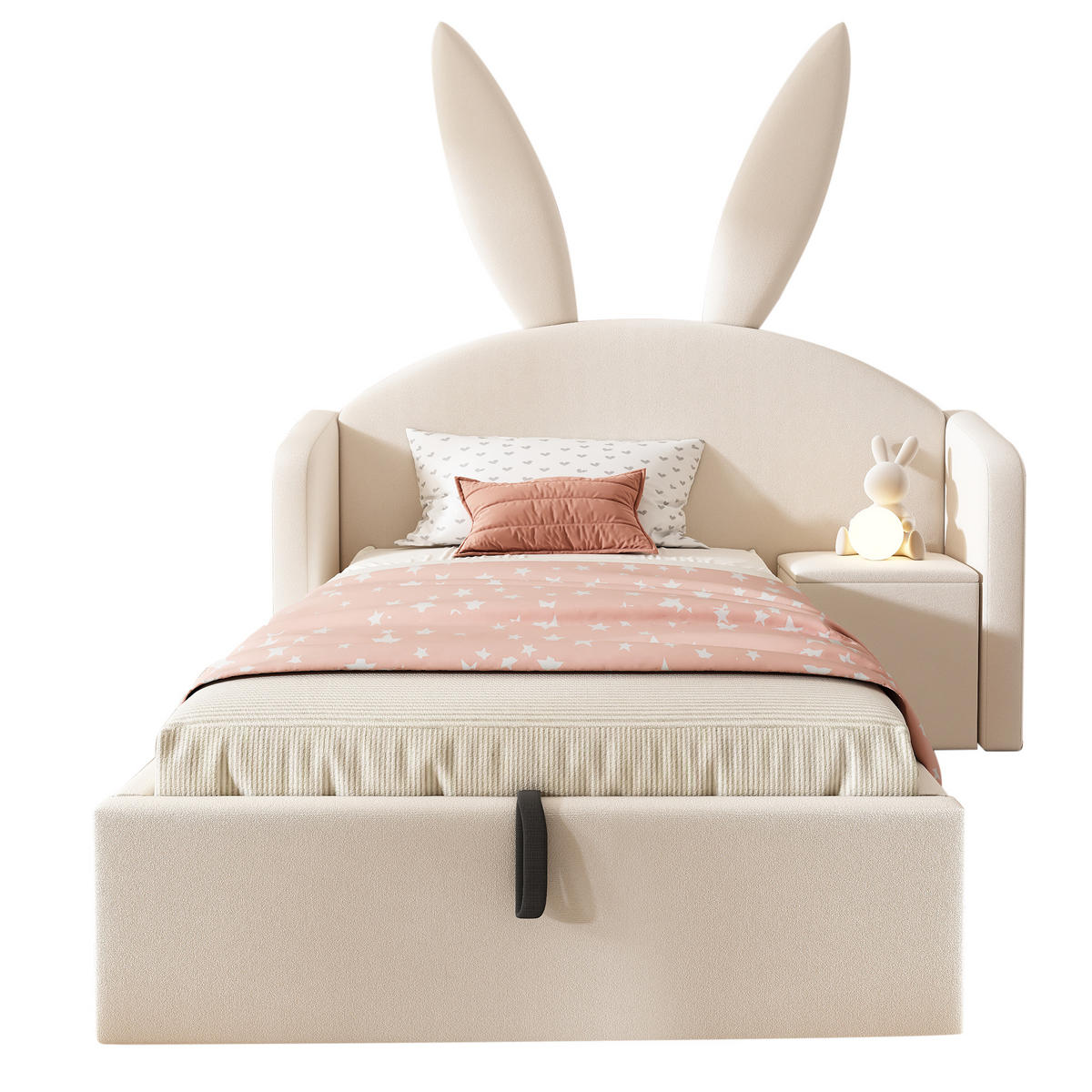 JUGENDBETT 90/200 cm in Beige mit Bettkasten und Nachttisch aus Samt - Beige, Holzwerkstoff/Textil (90/200cm) - CHICFURN