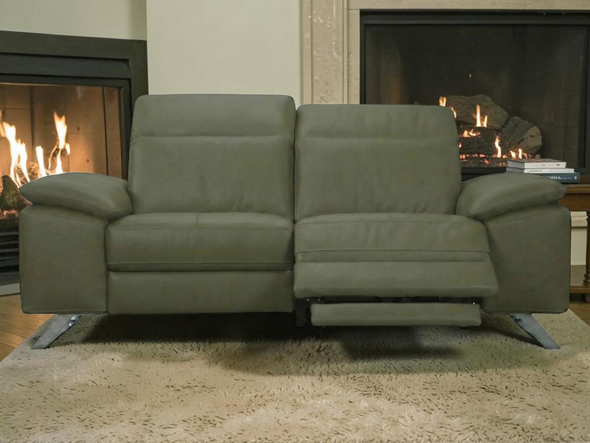 2-SITZER Sofa Genius Echtleder mit 1 x Relaxfunktion Olivgrün - Olivgrün, Leder/Metall (180/80/104cm)