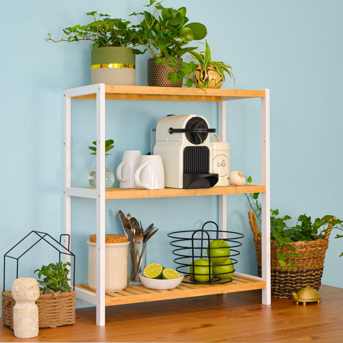 BAMBUS-SCHUHREGAL, 69/60/26 cm, Weiss - Weiß, Holz (26/69/60cm) - Dunedesign