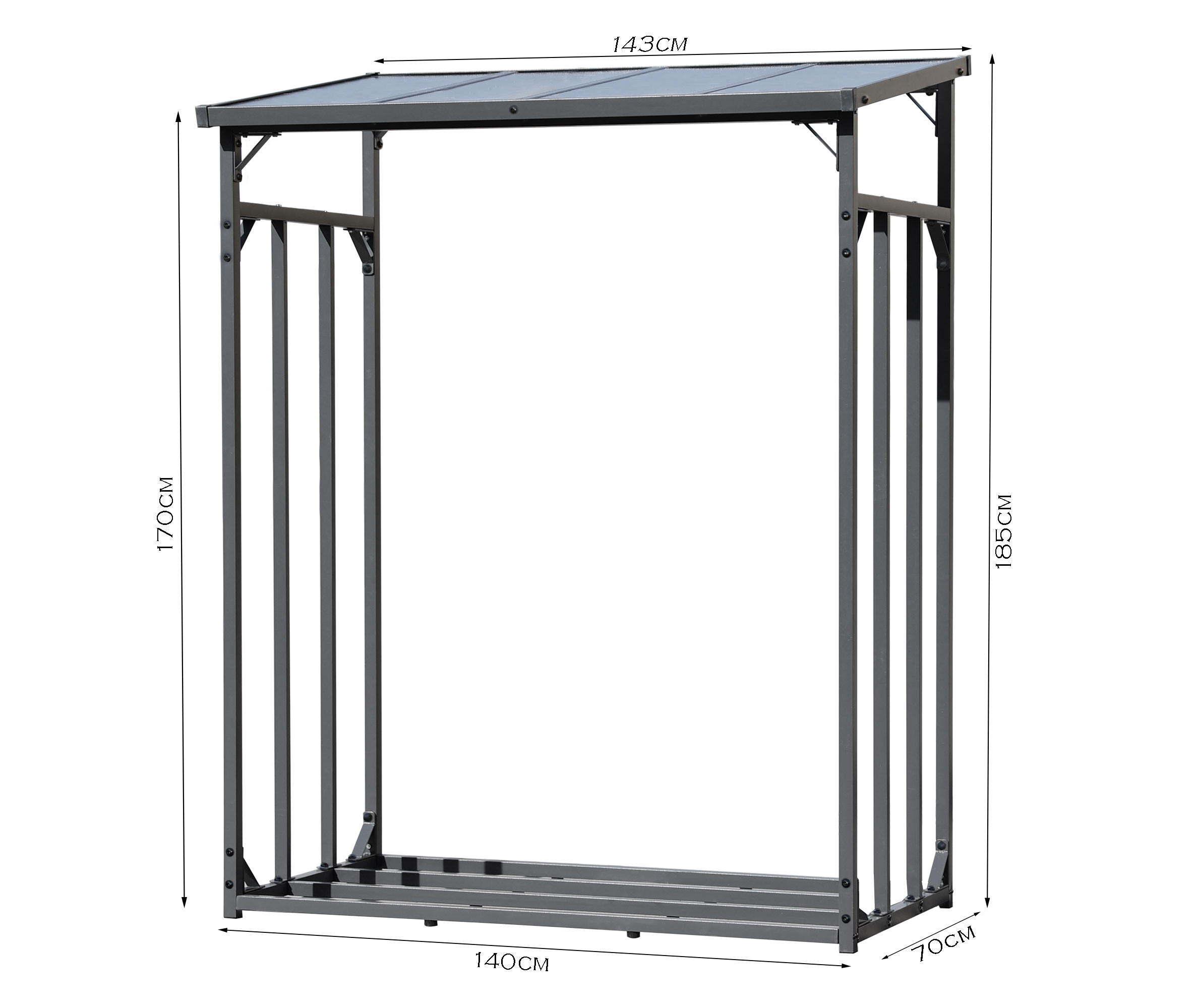 KAMINHOLZREGAL Außen Promo 143x70x185 cm Metall Anthrazit 1,8 m³ / 2,5 SRM - Anthrazit, Metall (143/185/70cm) - QUICK STAR