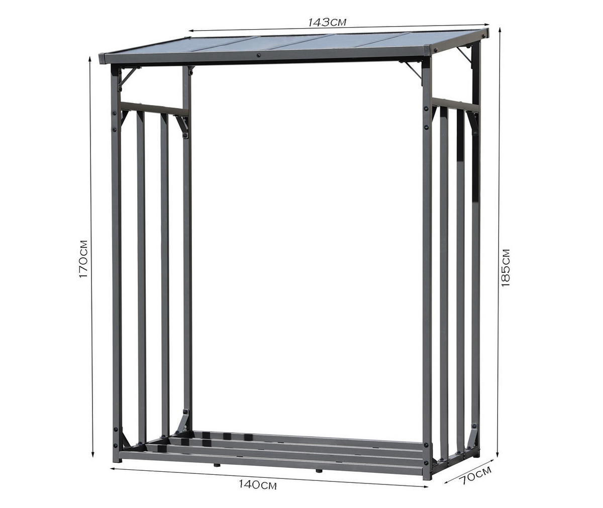 KAMINHOLZREGAL Außen Promo 143x70x185 cm Metall Anthrazit mit Wetterschutz 1,8 m³ / 2,5 SRM - Anthrazit/Schwarz, Metall (143/185/70cm) - QUICK STAR