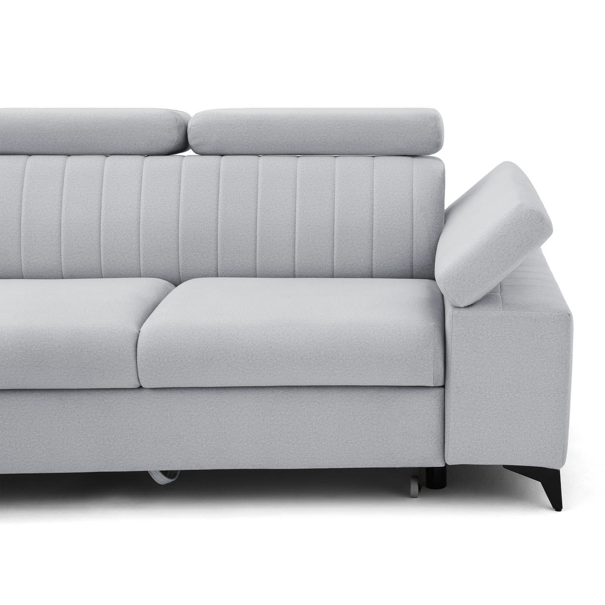 ECKSOFA FELIX L Links mit Schlaffunktion Velours Hellgrau - Hellgrau/Schwarz, Holz/Textil (257/176cm) - Muffo