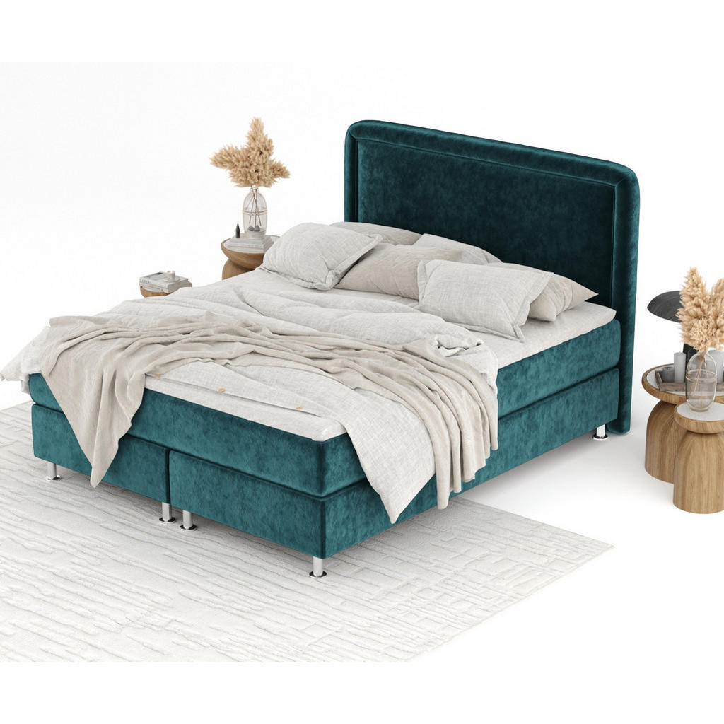 Thumbnail - Maison de Reve Boxbett, Türkis, Textil, Buche, Kiefer, H3, Höhe ca. 21 cm, 140x200 cm, Oeko-Tex® Standard 100, FSC 100%,...