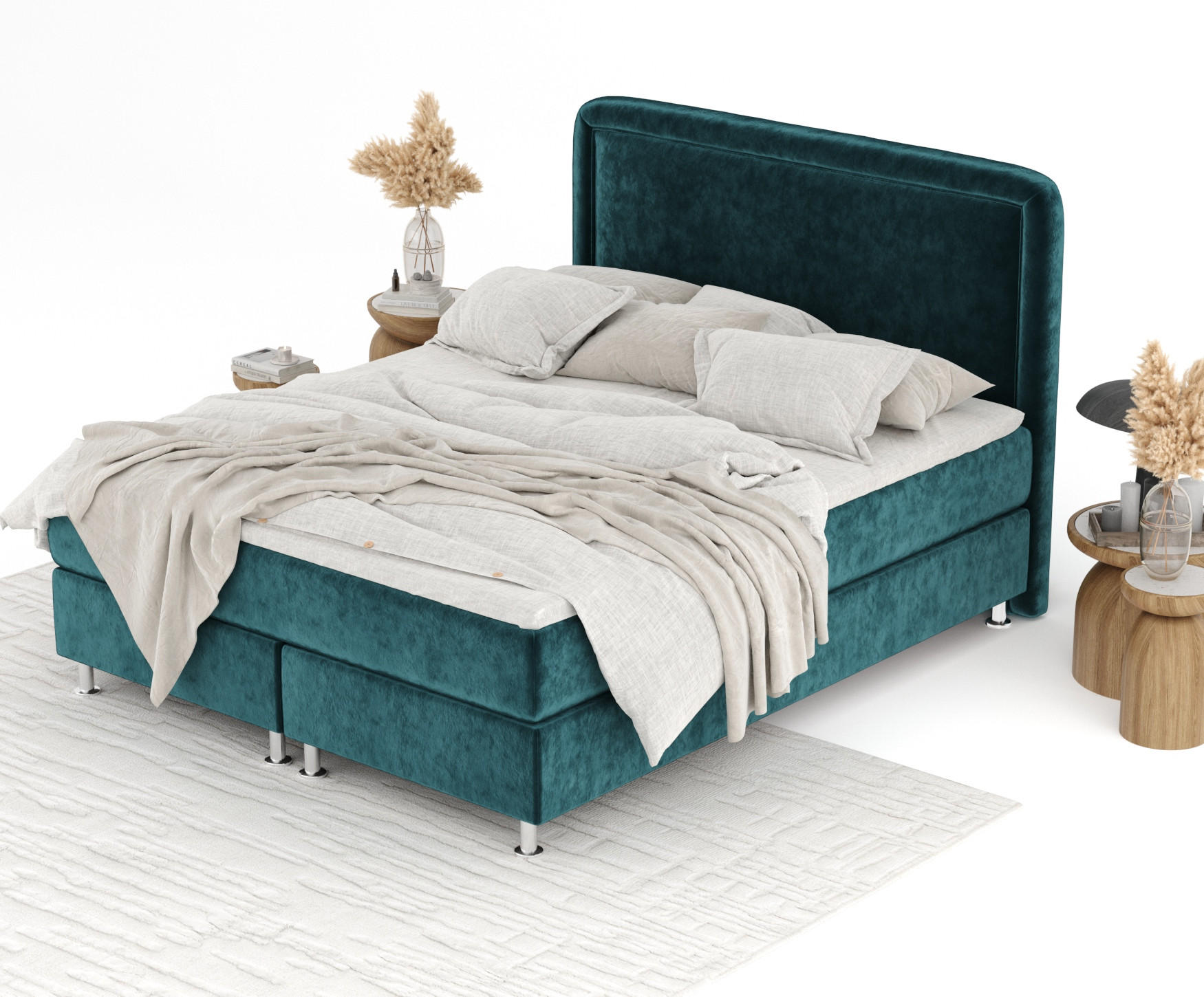 Thumbnail - Maison de Reve Boxbett, Türkis, Textil, Buche, Kiefer, H3, Höhe ca. 21 cm, 160x200 cm, Oeko-Tex® Standard 100, FSC 100%,...