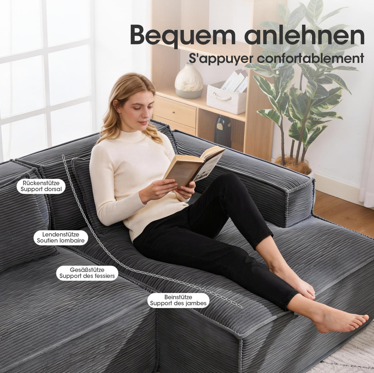 ECKSOFA aus Polyester 235 cm Grau mit Federkern und hochdichter Polsterung, kompakt und pflegeleicht - Grau, Textil (235/129cm) - Modfu