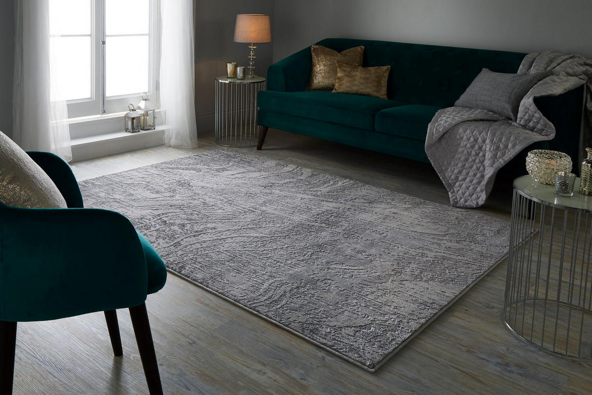 TEPPICH metallisch-Effekt modern OUSE ESME, Silber 200x290 cm - Silberfarben, Textil (200/290cm) - KADIMA DESIGN