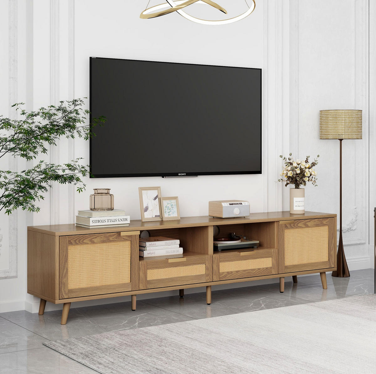 TV-SCHRANK mit Rattendesign 200 x 37 x 49 cm Oak - Braun, Holzwerkstoff (37/49/200cm) - Beauniv