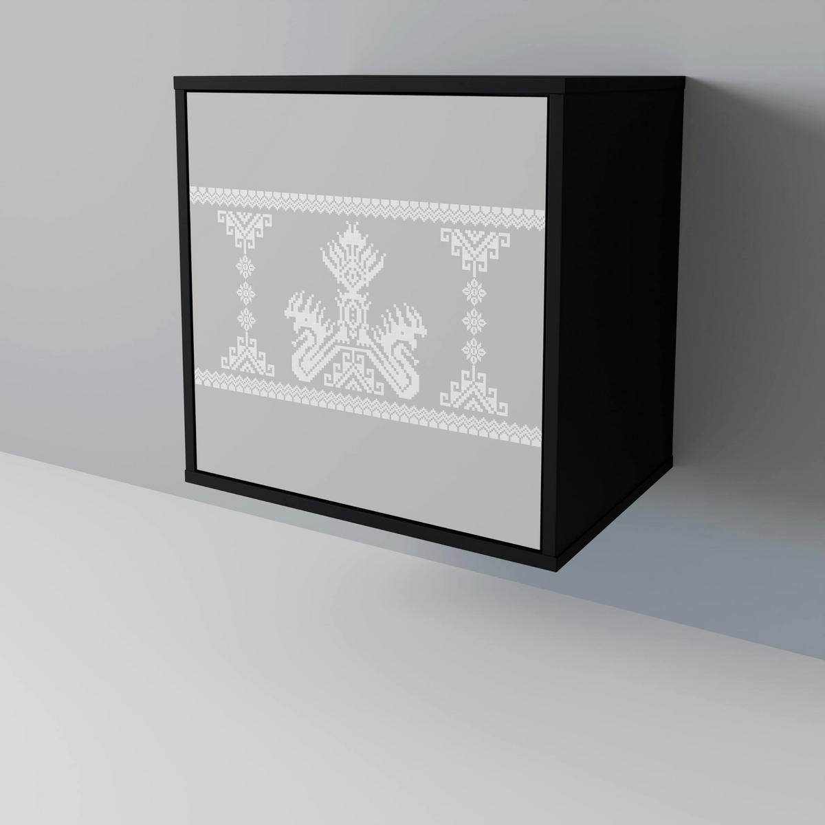 SIDEBOARD THAI GRAY, Schwarz, 57,5x42x70,5 cm, Schwarze Metall-Sternfüße - Multicolor/Schwarz, Holzwerkstoff/Metall (57.5/70.5/42cm) - SpaceRebels