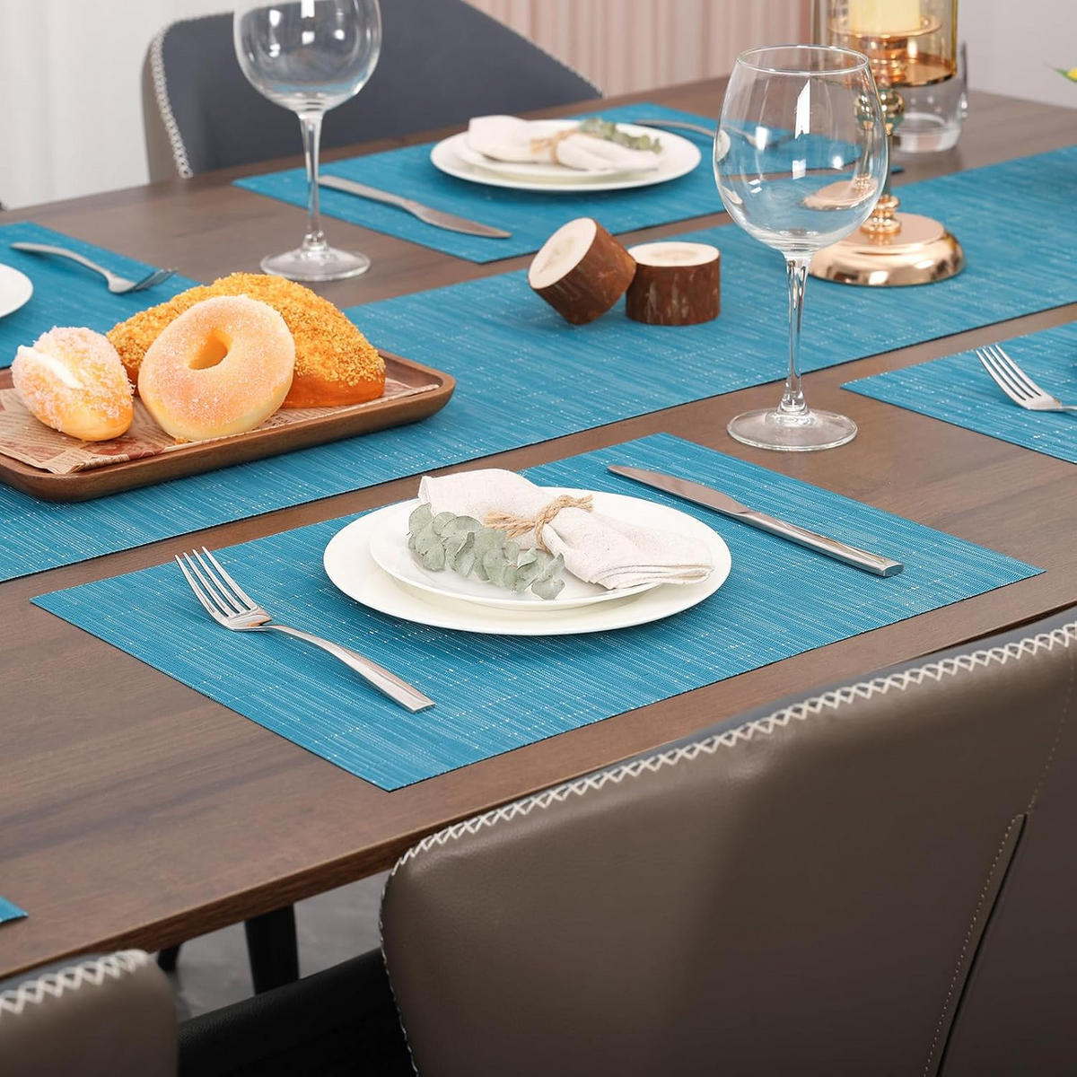 PLATZSETS (6er-Set) – 30 x 45 cm – Blau - Blau, Leder (30/45cm)