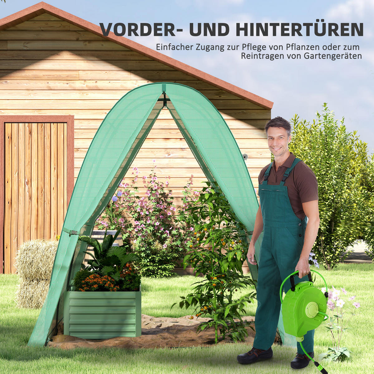GEWÄCHSHAUS, 180L x 180B x 200H cm - Grün, Kunststoff/Metall (180/200/180cm) - Outsunny